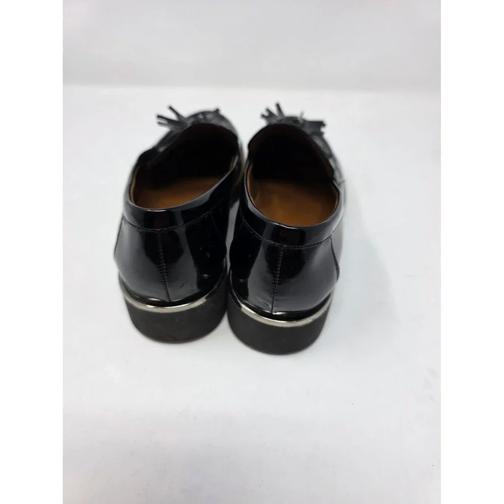 Franco Sarto Black Patent Tassel Loafers Lug Sole